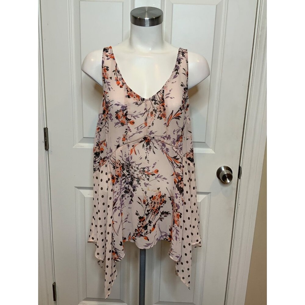 Vanessa Virginia Anthropologie Sheer Pink Floral Tank Top, Size Medium